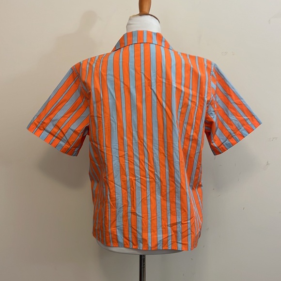 Marimekko x Uniqlo Striped Button up Camp Shirt, Orange & Light Blue sz Small - Picture 3 of 6